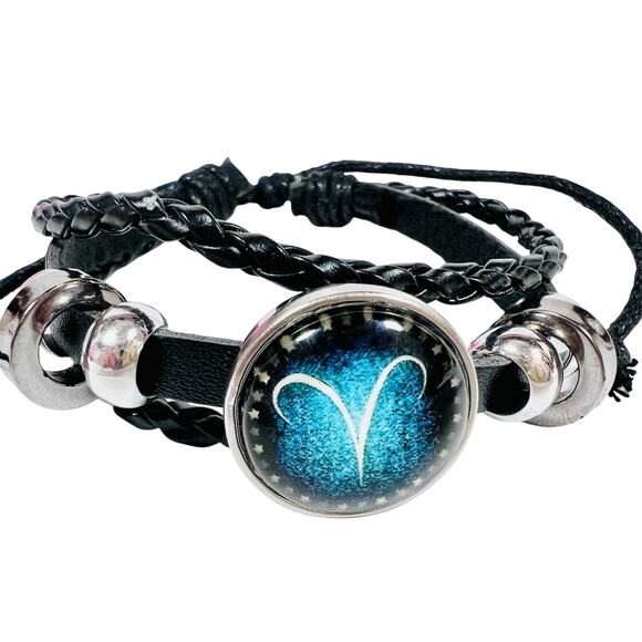 Aries Zodiac Leather Adjustable Bracelet Unisex Multilayer Horoscope New - Picture 3 of 5